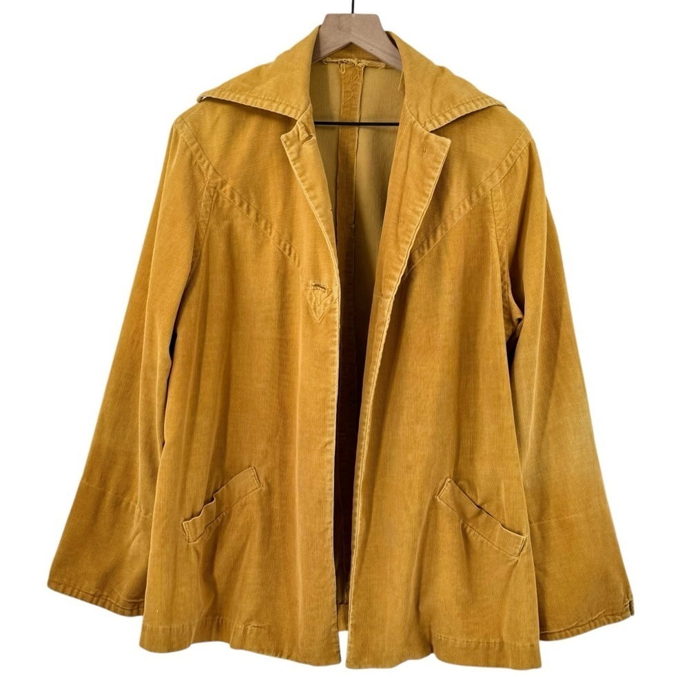 Vintage 1960s Corduroy Swing Coat Jacket Tan Yellow Nardi's of Dallas | L/XL - Picture 2 of 11